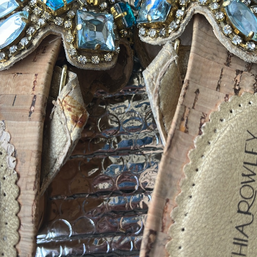 Cynthia Rowley Tan and Blue Sandals with Embellishments - Picture 14 of 14